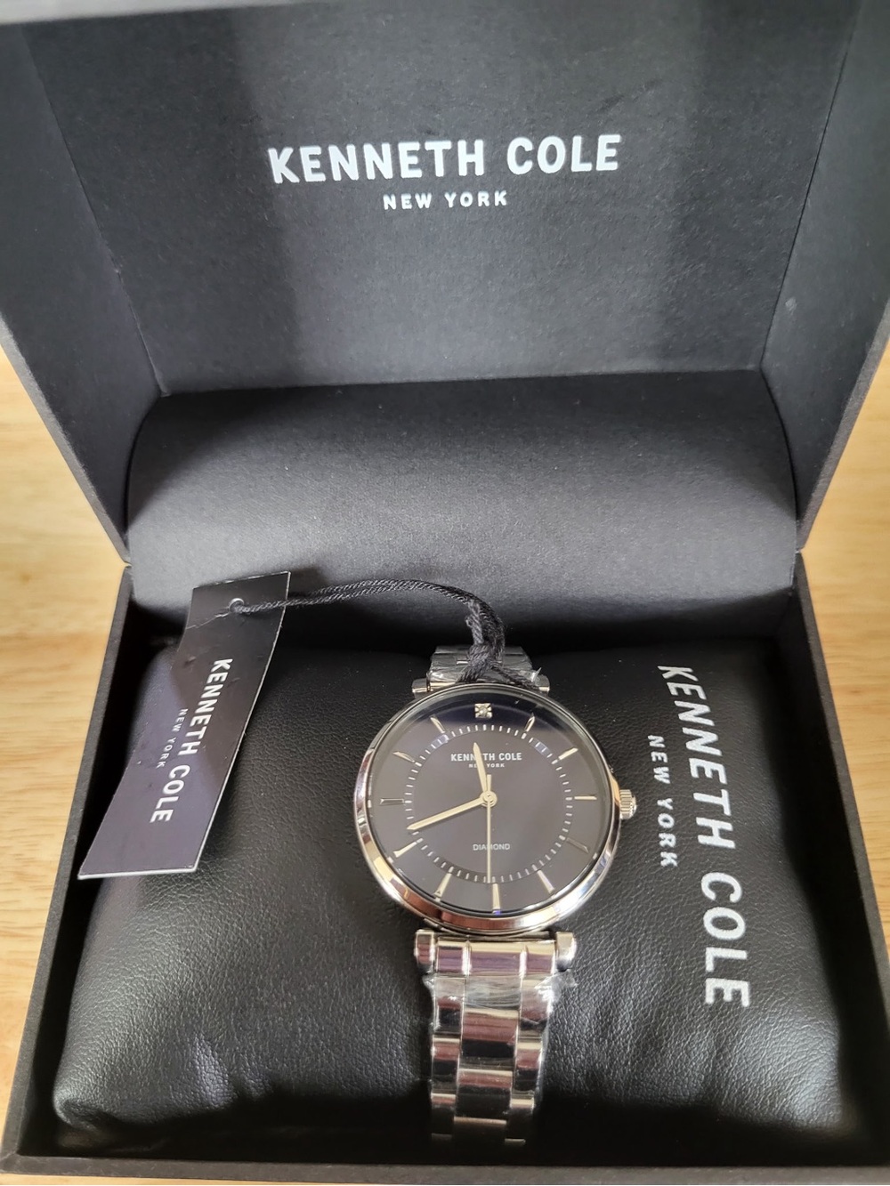 Kenneth Cole Diamond Blue Dial Silver Bracelet Watch with Gold Accents
